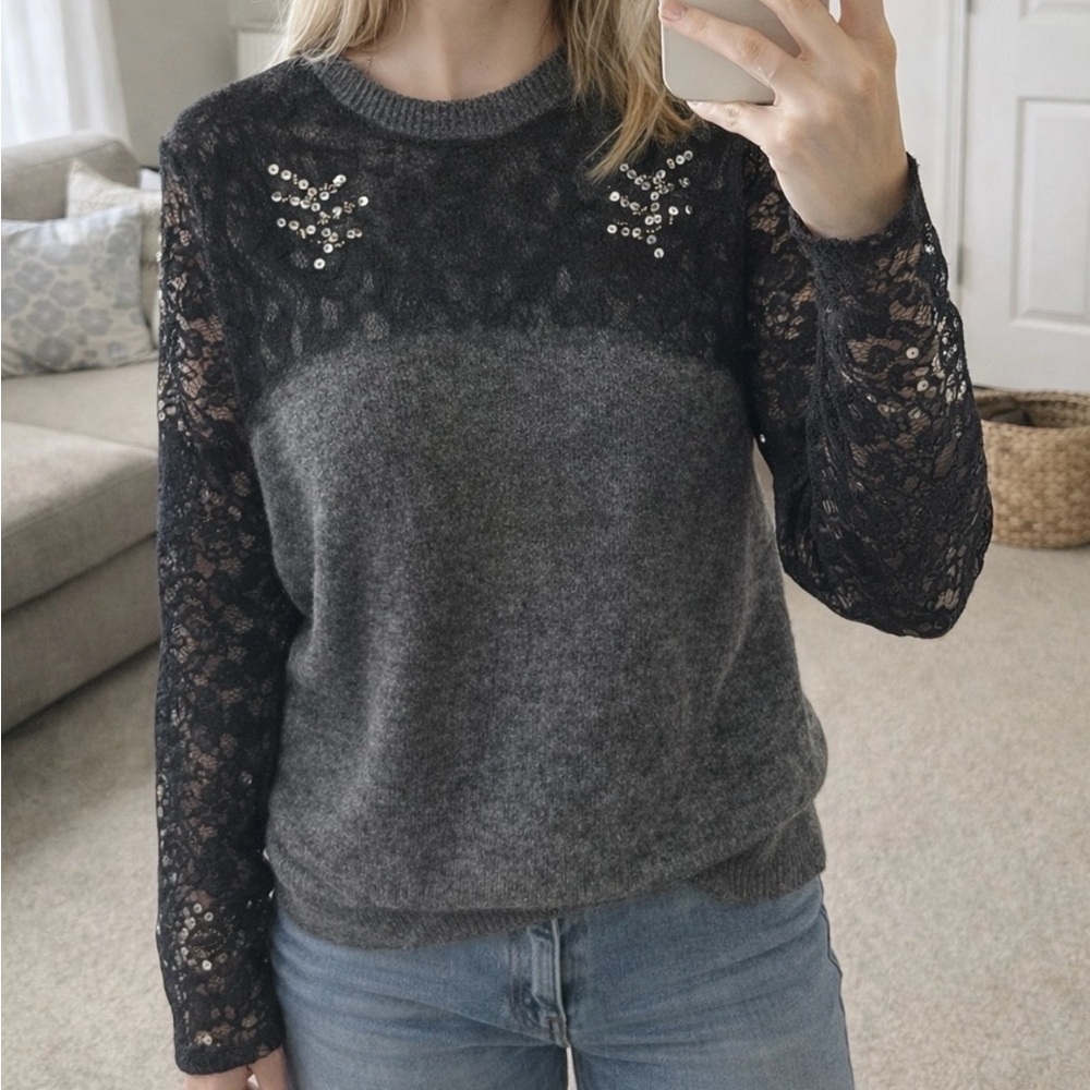 Zara lace sleeve sweater grey jumper boho chic style